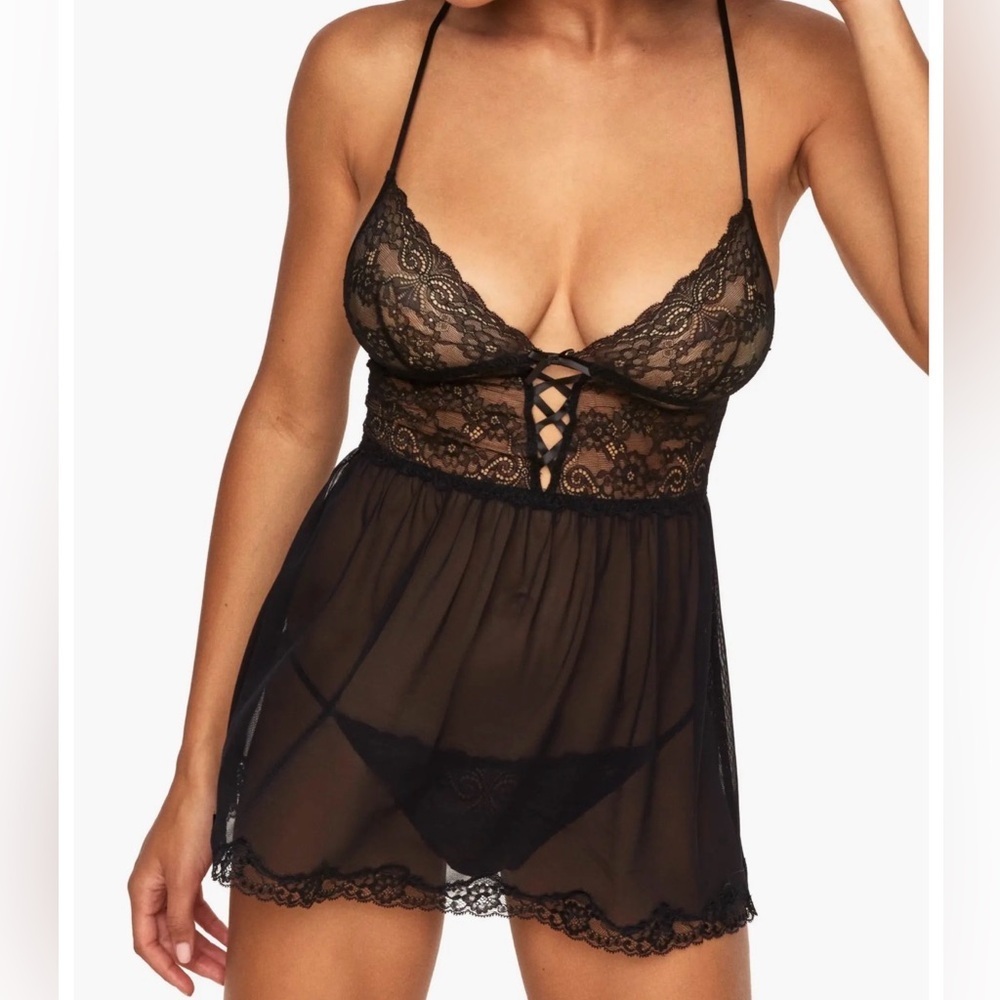 Adore Me Yolandi Lace Babydoll Lingerie Sheer Mesh Chemise Nightie Size L
